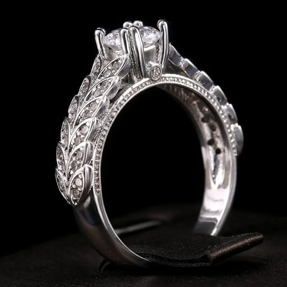🍁 925 Silver Crystal Zircon Stone Unique Leaf Design Ring for Women, VIP341 - Picture 6 of 10